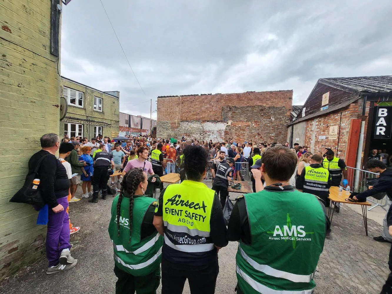 Airsec event safety team managing a busy event entrance